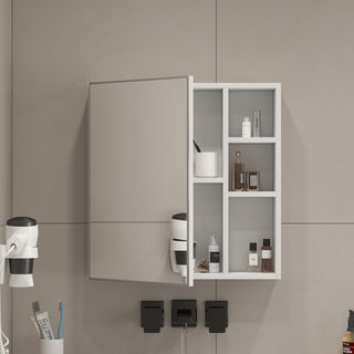 A white MDF material mirror cabinet, bathroom mirror, and a separate wall mounted bathroom mirror for storage and space saving.