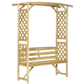 Outsunny Patio Garden Bench Arbor Arch with Pergola and 2 Trellises, 3-Seat Natural Wooden Outdoor Bench for Grape Vines & Climbing Plants, Backyard Decor, Natural