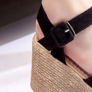 Crisscross Open Toe Wedge Sandals Black