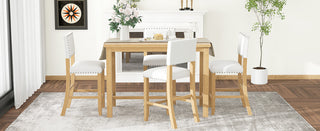 TREXM 5-Piece Counter Height Dining Set, Classic Elegant Table and 4 Chairs in Natural Wood Wash