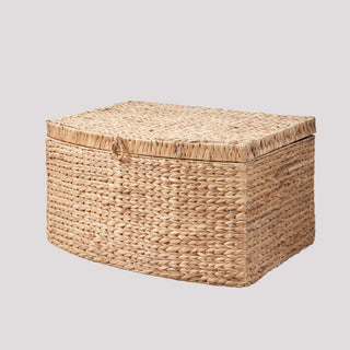 Rectangular Curve Water Hyacinth Woven Wicker Trunk with Handles - 26" x 19" x 14" - Natural Brown - For Clothes, Toys, Magazines and Book Storage