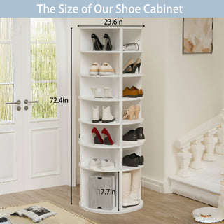 Rotating Shoe Rack Tower – 7-Tier Spinning Shoe Organizer, 360° Revolving Free Standing Shoe Storage, High Bottom Design, Fits 28 Pairs (7-Tier White)