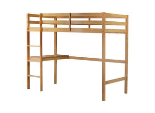 Twin High Loft Bed, Rubber Wood  Loft Bed with Safety Guardrail, built-in desk, ladder,White Oak