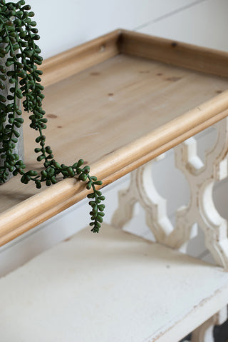 35.5" x 14" x 32" Distressed White and Natural Wood Shelf Tray, French Country Console Table