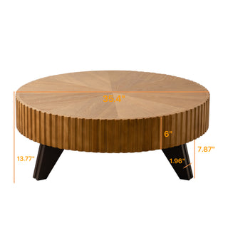 35.4 'Round Retro Coffee Table, Coffee Table Suitable For Coffee and Home Decor, Natural