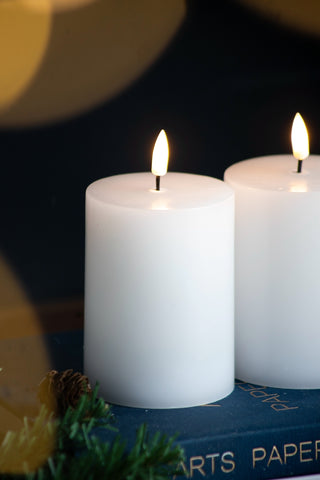 Set of 2 White LED Candles with Wick and Remote Control Timer, 3X4"