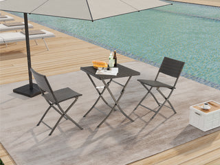 3-Piece Foldable Rattan Patio Bistro Set – Table & 2 Chairs, All-Weather Outdoor Furniture for Garden, Pool, Balcony