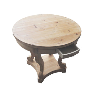 Curved Legs Farmhouse Style Small Size Round Dining Table End Table Side Table Coffee Table for Dinette, Kitchen, Dining Room or Living Room, Natural Wood Grain Distressed