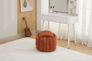 060-Chenille Fabric Modern Knot Design Ottoman Makeup Stool Footstool, Comfortable and Stylish Seat for Living Room, Bedroom,Orange