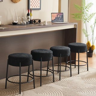 24" Tall, Round Bar Stools, Set of 2 - Contemporary upholstered dining stools for kitchens, coffee shops and bar stores - Includes sturdy hardware support legs