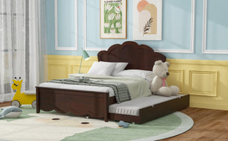 Full Size Wood Platform Bed with Headboard and Twin Size Trundle, Cappuccino