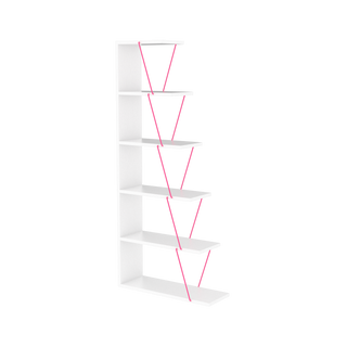 Furnish Home Store Modern 5 Tier Ladder Bookshelf Organizers, Narrow Bookshelf for Small Spaces Office Furniture Bookcase ,White/Pink