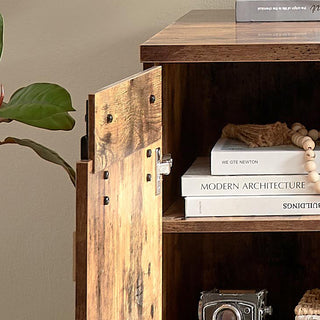 Home Office Desk Distressed Wood One Cabinet Three Shelves Faux Barn Door on Metal Euro Hinges Modesty Panel