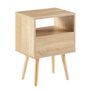 15.75" Rattan End table with  drawer and solid wood legs, Modern nightstand, side table for living room, bedroom,natural