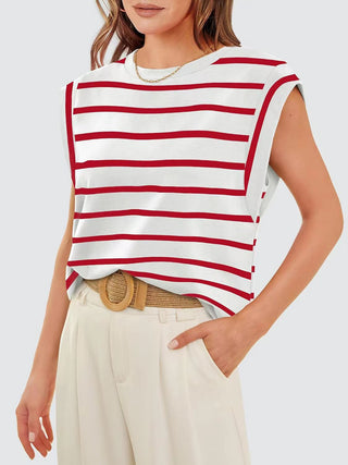 Striped Round Neck Cap Sleeve T-Shirt for Women