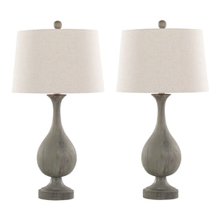 Cipolla Poly 29" Farmhouse Polyresin Table Lamp in Acid Dusty Wood Poly, Antique Soft Brass & Natural Linen Shade – Set of 2 by Grandview Gallery by LumiSource