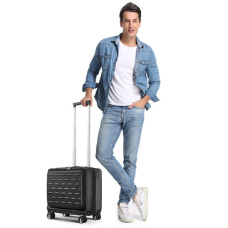 18" Carry-On Luggage with Front Open Door and Laptop Interlayer, PC Hard Shell Suitcase, Built-In TSA Lock, Lightweight Hardside Spinner Wheels, Airline Approved for Men and Women