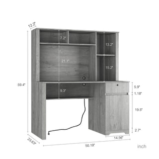 Computer Desk with Hutch & Bookshelf,Wood Executive Desk Teens Student Desk Writing Laptop Home Office Desk with Drawers,3 AC Outlets and 2 USB Charging Ports,Study Laptop Table for Home