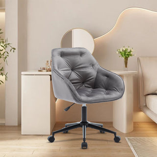 Elegent Velvet Office Chair with Wheels, Makeup Vanity Chair Height Adjustable for Teens Women Girls, Comfy Swivel Modern Leisure Armchair for Home Office, Bedroom, Study and Vanity.(GRAY)