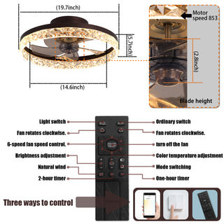 Low Profile Ceiling Fan with Light and Remote Control, Dimmable Led Ceiling Fan, 6 Speeds, Timing Reversible Blades, Brown, 20in