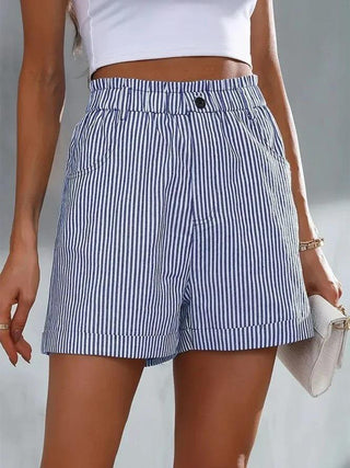 Full Size Striped Shorts with Pockets for Women