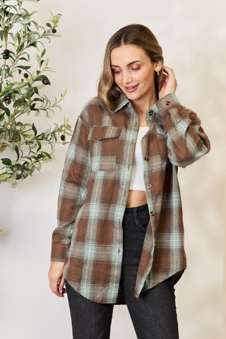 Double Take Plaid Dropped Shoulder Shirt for Women