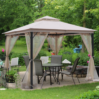 10x10FT Softtop Metal Gazebo with Mosquito Net, Heavy Duty Double Roof Canopy, Galvanized Steel Outdoor Tent for Garden, Patio, Backyard