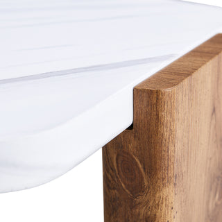 Modern MDF Coffee Table with White Top and Wood Texture MDF Legs, Hexagonal Design for Living Room and Guest Room