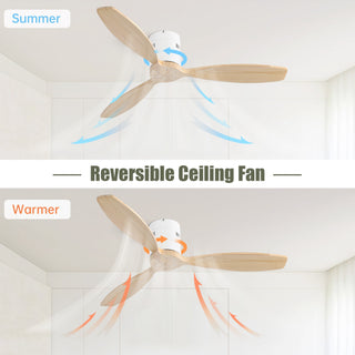 52 Inch Indoor 3 Solid Wood Blade Ceiling Fan Noiseless Reversible DC Motor Remote Control