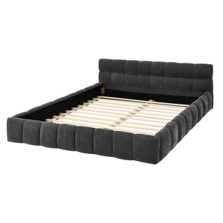 Queen Size Upholstered Bed Frame with Thick Fabric, Chenille Fabric Grounded Queen Size Platform Bed with Headboard and Solid Frame. No Box Spring Needed, Dark Grey(68''*86.5''*23.5'')