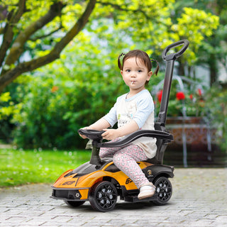 Aosom 2-in-1 Ride On Push Car for Toddlers 1-3, Licensed Lamborghini Stroller Sliding Car, Push-Along with Under Seat Storage Horn Engine Sound and Steering Wheel, Manual, Orange