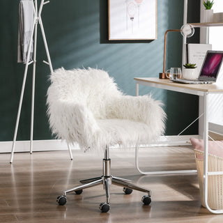 HengMing Modern Faux fur home office chair, fluffy chair for girls, makeup vanity Chair