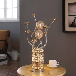 Aluminum Golden Rose Copper/Silver Wire Bud Flower Bud Table Lamp for Living Room, Nightstand Bedside Table Lamp for Bedroom, LED Lamp