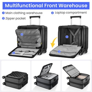 18" Carry-On Luggage with Front Open Door and Laptop Interlayer, PC Hard Shell Suitcase, Built-In TSA Lock, Lightweight Hardside Spinner Wheels, Airline Approved for Men and Women