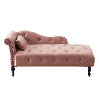 Aijia 60.6" Velvet Chaise Lounge Buttons Tufted Nailhead Trimmed Solid Wood Legs with 1 Pillow,Rose  (Left Arm Design as Shown in the Picture)