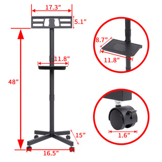 Mobile tv Stand on Wheels, Adjustable Tilt, with Media Shelf for 23-60 inch tvs, Holds up to 55 lbs, Max vesa 400x400mm