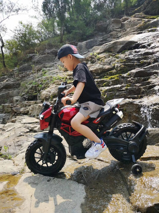 Electric Motorcycle for Kids, kids ride on  motorcycle,  12V  Electric Dirt  Bike with Training Wheels, Hand Racing   Foot Brake,PU seat,   Ride on Motorcycle for  3~6 years Boys Girls gift