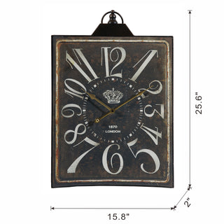 Large Vintage Black Rectangular Wall Clock with White Numerals, Home Decor Accent Clock