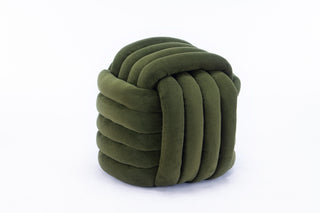 060-Chenille Fabric Modern Knot Design Ottoman Makeup Stool Footstool, Comfortable and Stylish Seat for Living Room, Bedroom,Green