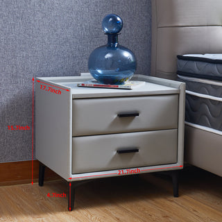 Nightstand, Modern Nightstand with 2 Drawers, Night Stand with PU Leather and Hardware Legs, End Table, Bedside Cabinet for Living Room/Bedroom (Grey)