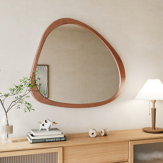 Solid Wood Mirror 45 Inch – Asymmetrical Wall Mirror with Wooden Frame, Large Dressing Mirror for Living Room, Bedroom, Bathroom, Hallway, or Entryway