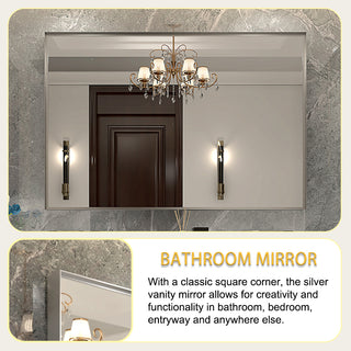 40x30inch Silver Rectangular Wall-mounted Beveled Bathroom Mirror,Square Angle Metal Frame Wall Mounted Bathroom Mirrors For Wall(Horizontal & Vertical)