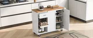 K&K Kitchen Island with Foldable Counter Top, Kitchen Storage Cart with Slide-Out Shelf, Towel Rack and Drawer, Rolling Kitchen Cart on Wheels, for Kitchen, Living Room, Dining Room, White