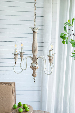 4 - Light Wood Chandelier, Hanging Light Fixture with Adjustable Chain for Kitchen Dining Room Foyer Entryway, Bulb Not Included