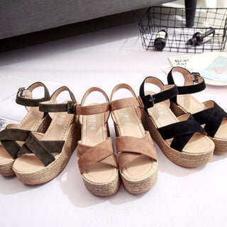 Crisscross Open Toe Wedge Sandals Black