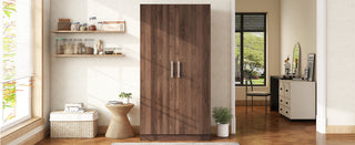 2-Door Wooden Wardrobe Armoire with 3 Storage Shelves, Brown