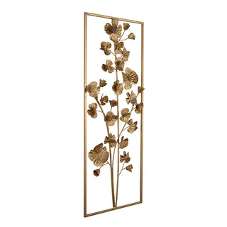 30" x 12" Metal Tree Wall Decor, Vertical Rectangular Flower Wall Accent, Gold