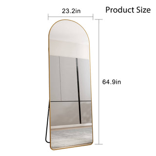 The 3rd generation aluminum alloy metal frame arched floor mounted wall mirror, upgraded in quality, bathroom makeup mirror, bedroom entrance, clothing store, gold 65 "* 23 "W1151121956