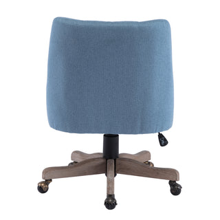 COOLMORE Office Chair Adjustable Height Swivel Chair with Wheels Linen Fabric Upholstered Computer Desk Chair with Wooden Legs (Navy Linen)