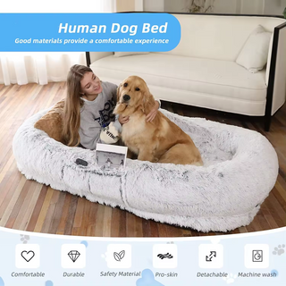 Human Dog Bed 71''x40''x12'' – Washable Faux Fur Bed for People and Pets, Orthopedic Napping Bed (Grey), Xmas Christmas Gift